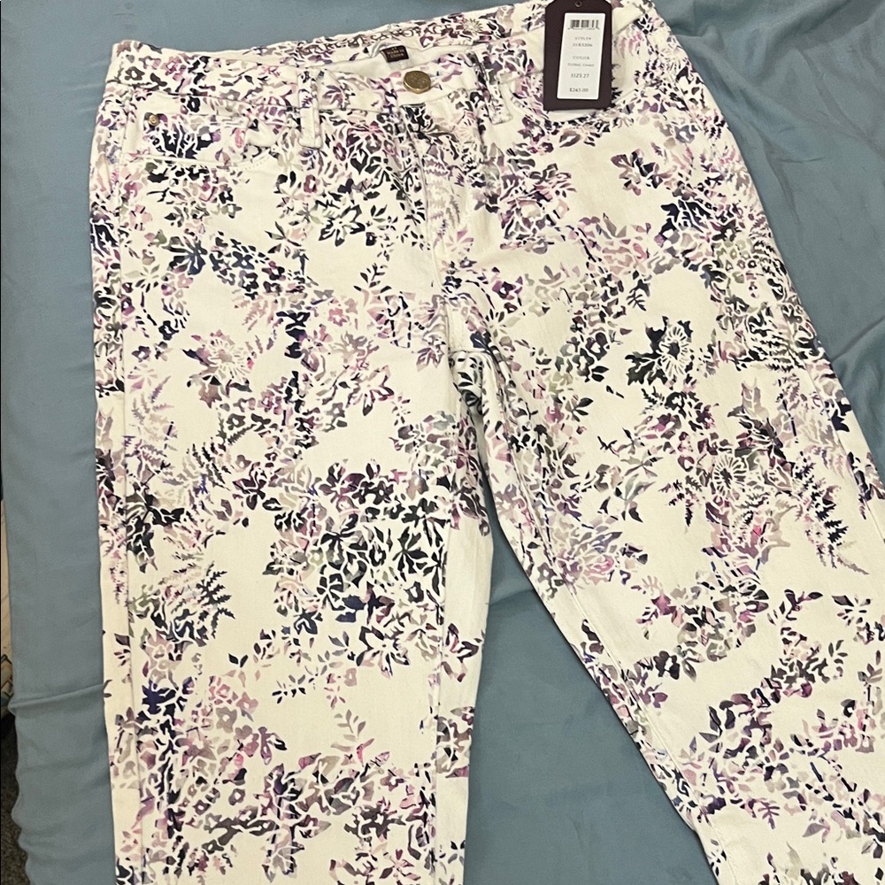 Marchesa Voyage Purple and Pink Floral White jeans. New with tags.